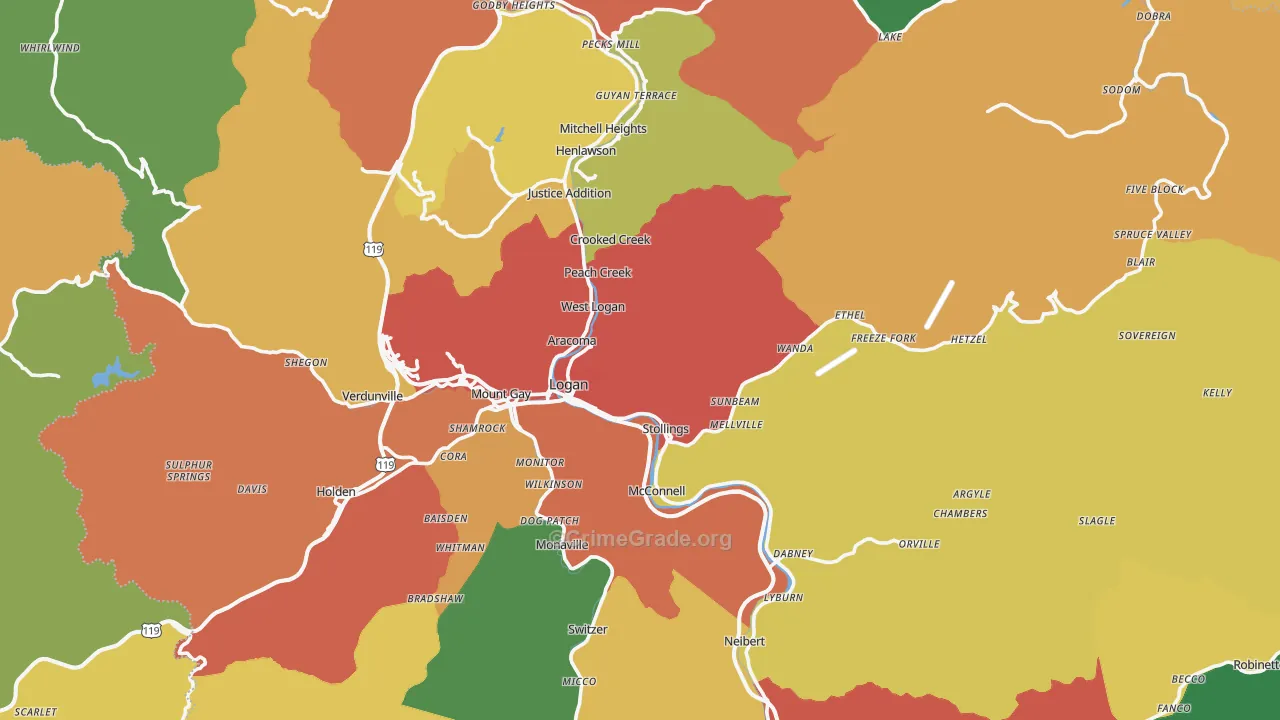 Logan County, WV Map of Drug-Related Crime Rates