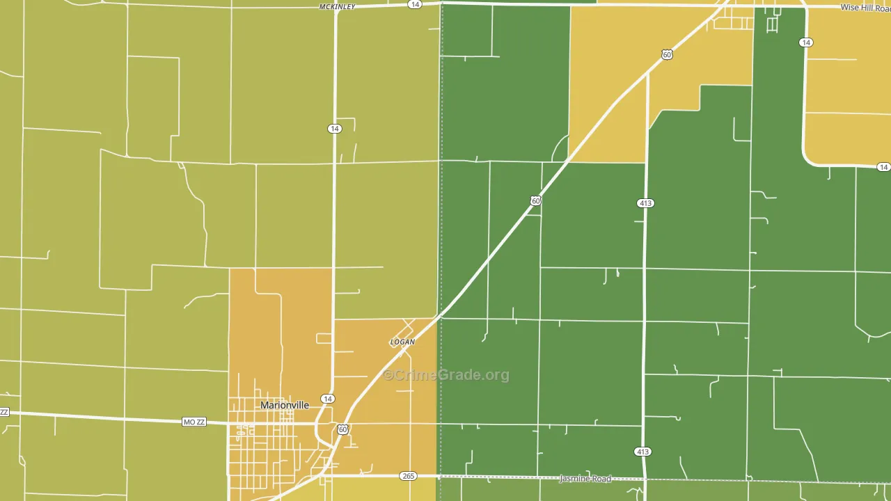 Logan, MO Map of Drug-Related Crime Rates