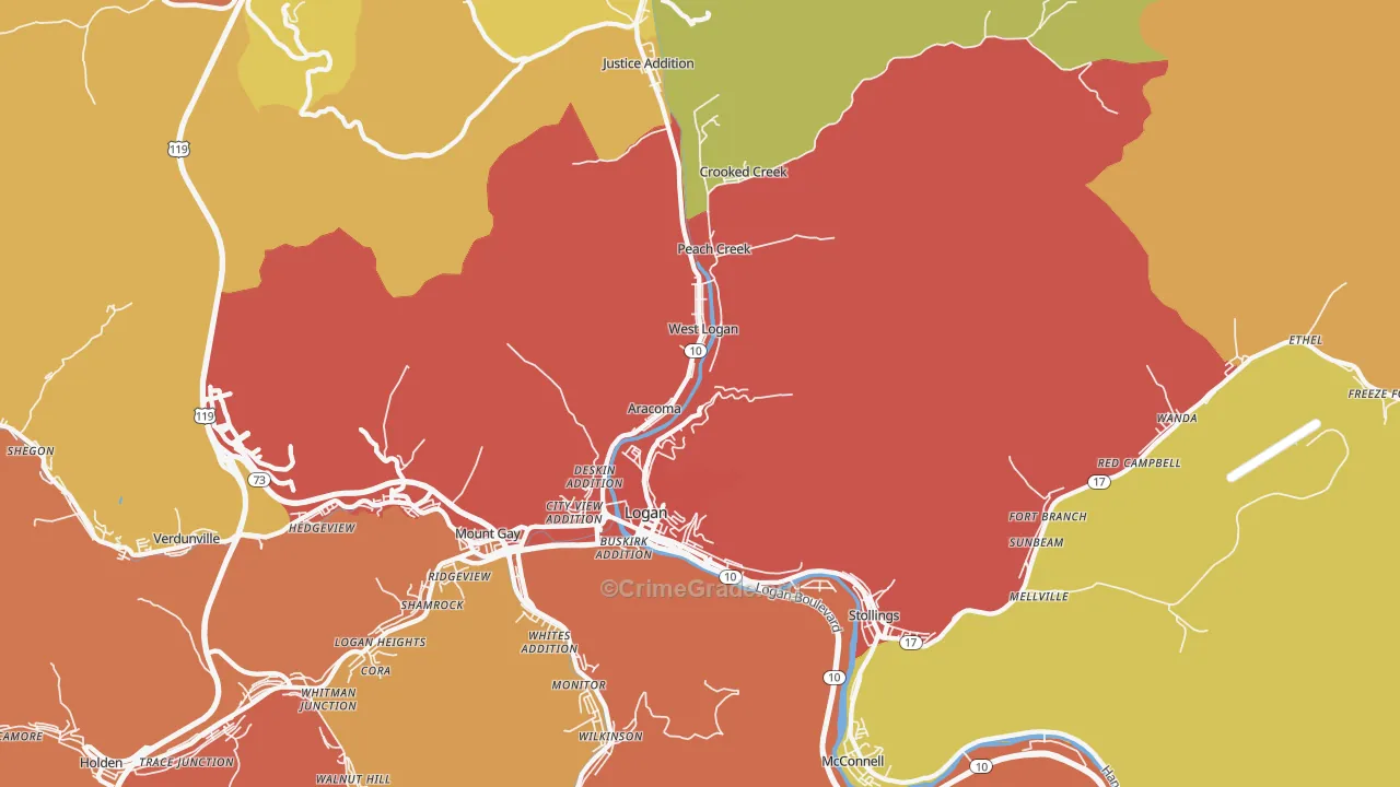 Logan, WV Map of Drug-Related Crime Rates