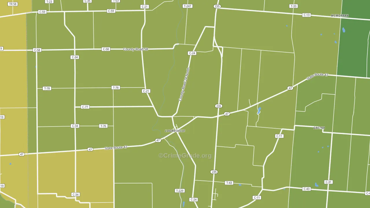 Logansville, OH Map of Drug-Related Crime Rates