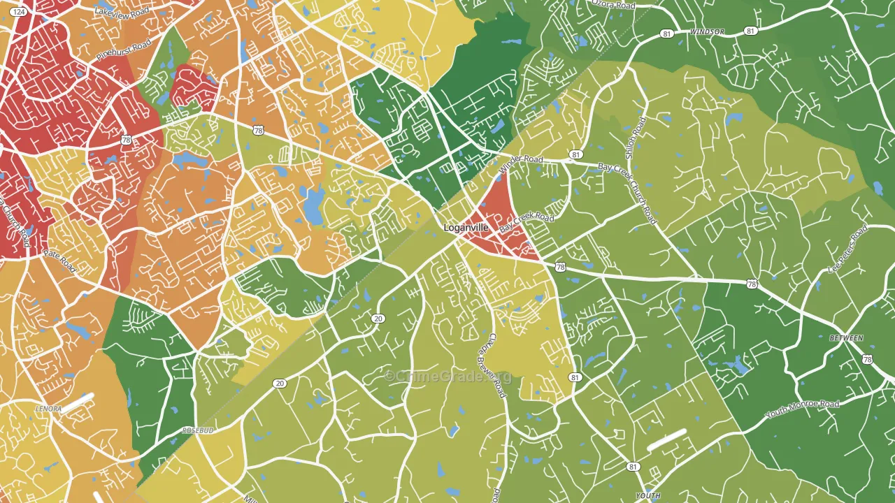 Loganville, GA Map of Drug-Related Crime Rates