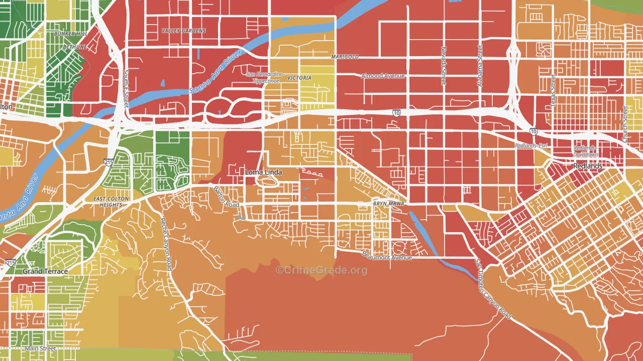 Loma Linda, CA Map of Drug-Related Crime Rates