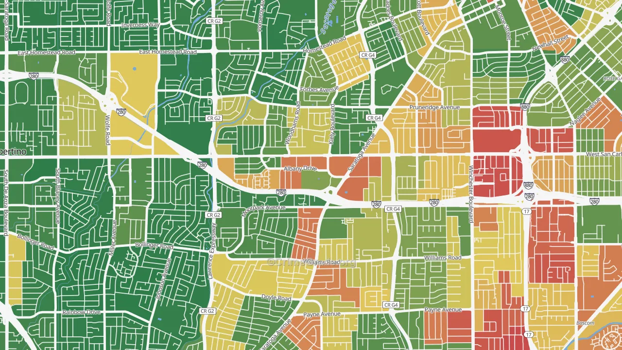 Loma Linda, San Jose, CA Map of Drug-Related Crime Rates