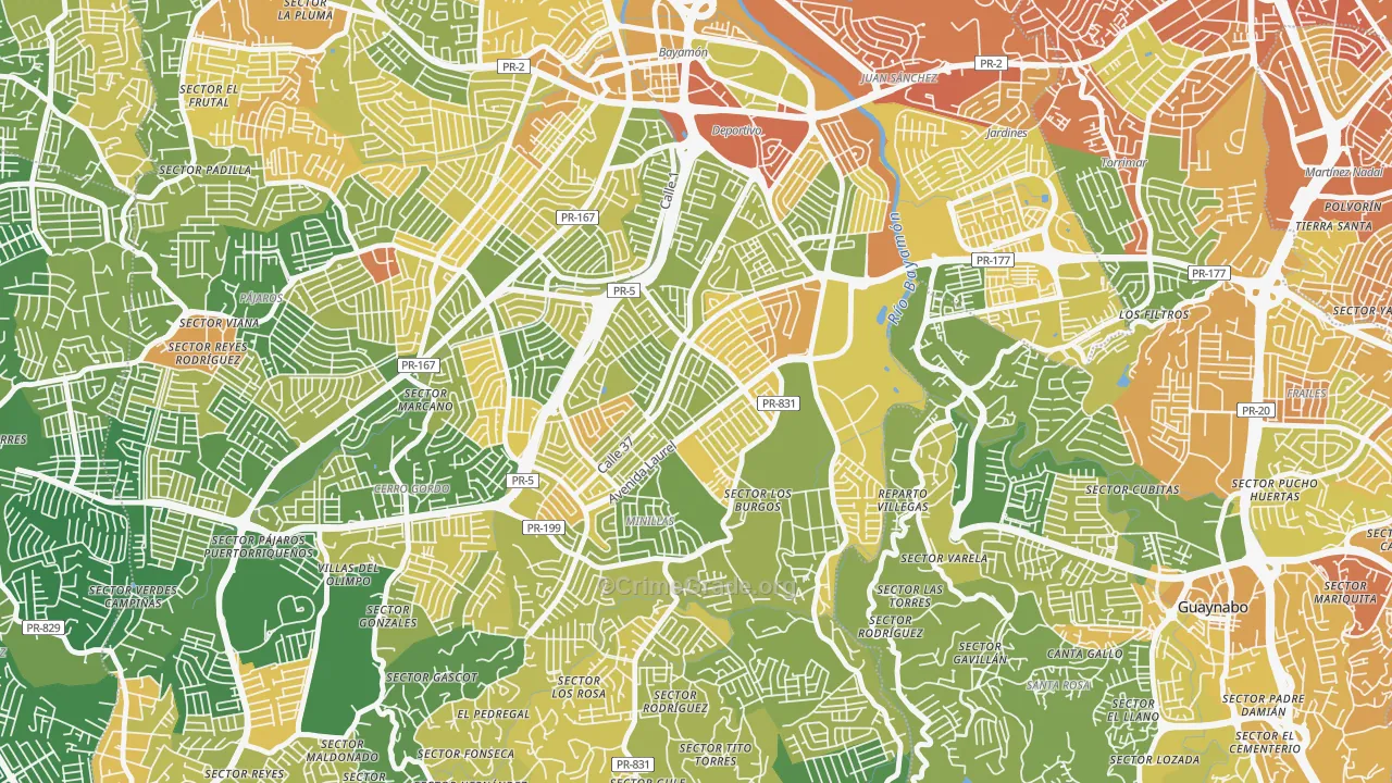 Lomas Verdes, Bayamon, PR Map of Drug-Related Crime Rates