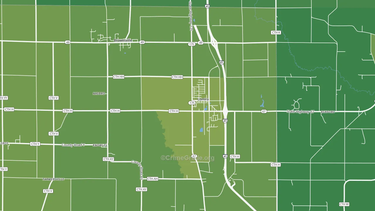 Lomira, WI Map of Drug-Related Crime Rates