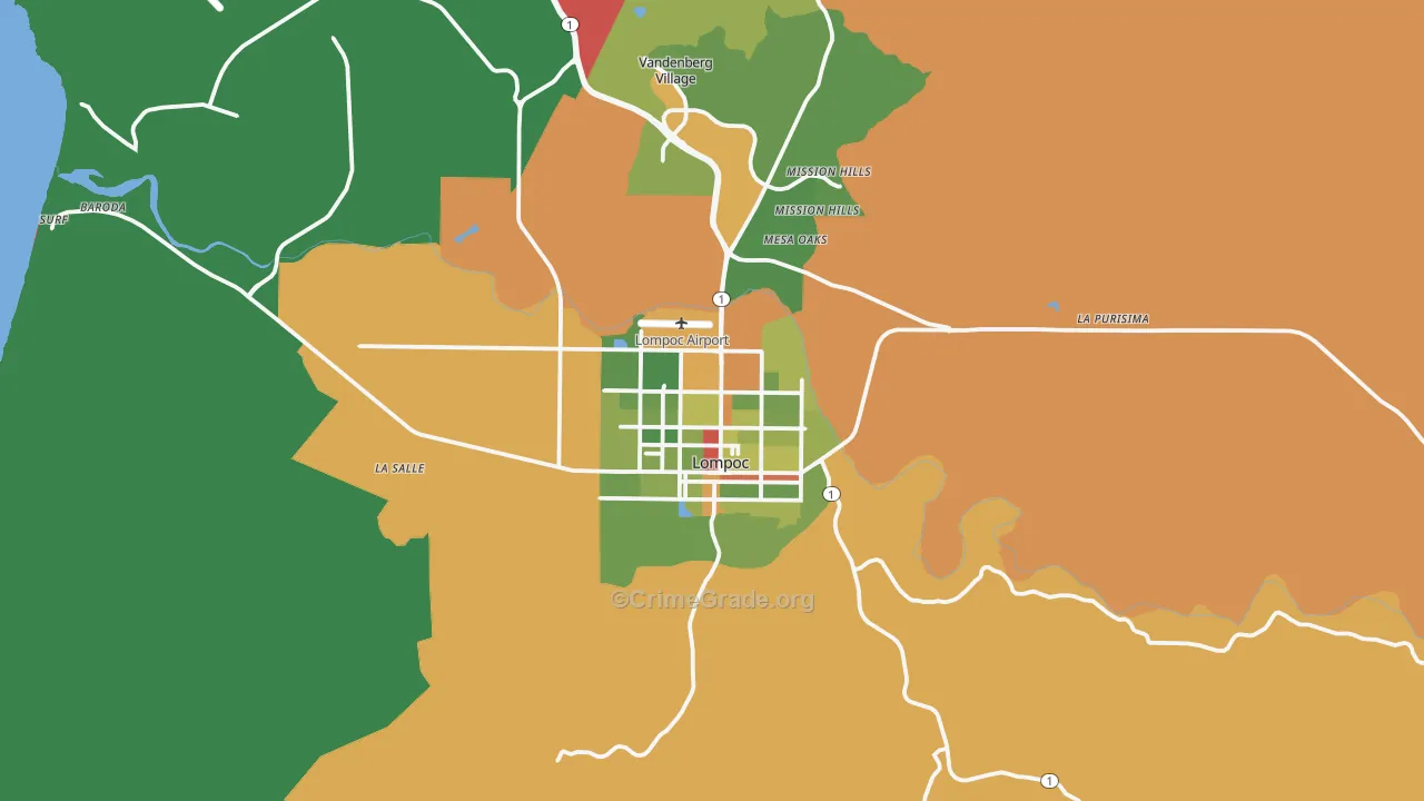 Lompoc, CA Map of Drug-Related Crime Rates