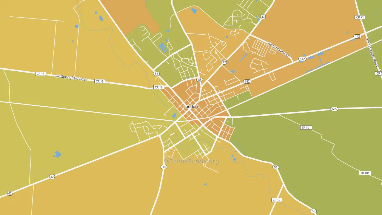 London Historic District, London, OH Map of Drug-Related Crime Rates