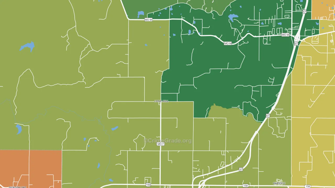 Lone Hill, MO Map of Drug-Related Crime Rates
