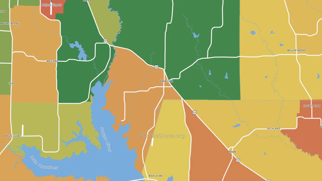 Lone Oak, TX Map of Drug-Related Crime Rates