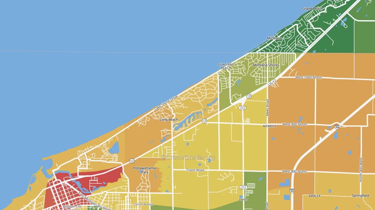 Long Beach, IN Map of Drug-Related Crime Rates