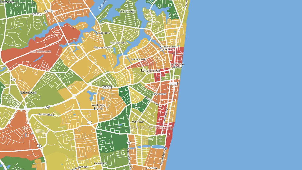 Long Branch, NJ Map of Drug-Related Crime Rates