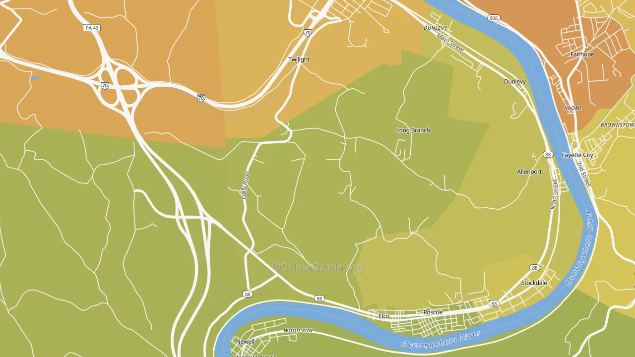 Long Branch, PA Map of Drug-Related Crime Rates