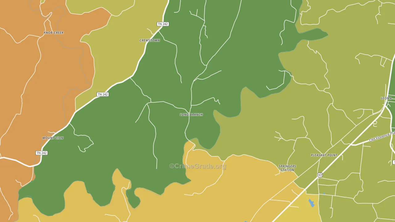 Long Branch, TN Map of Drug-Related Crime Rates