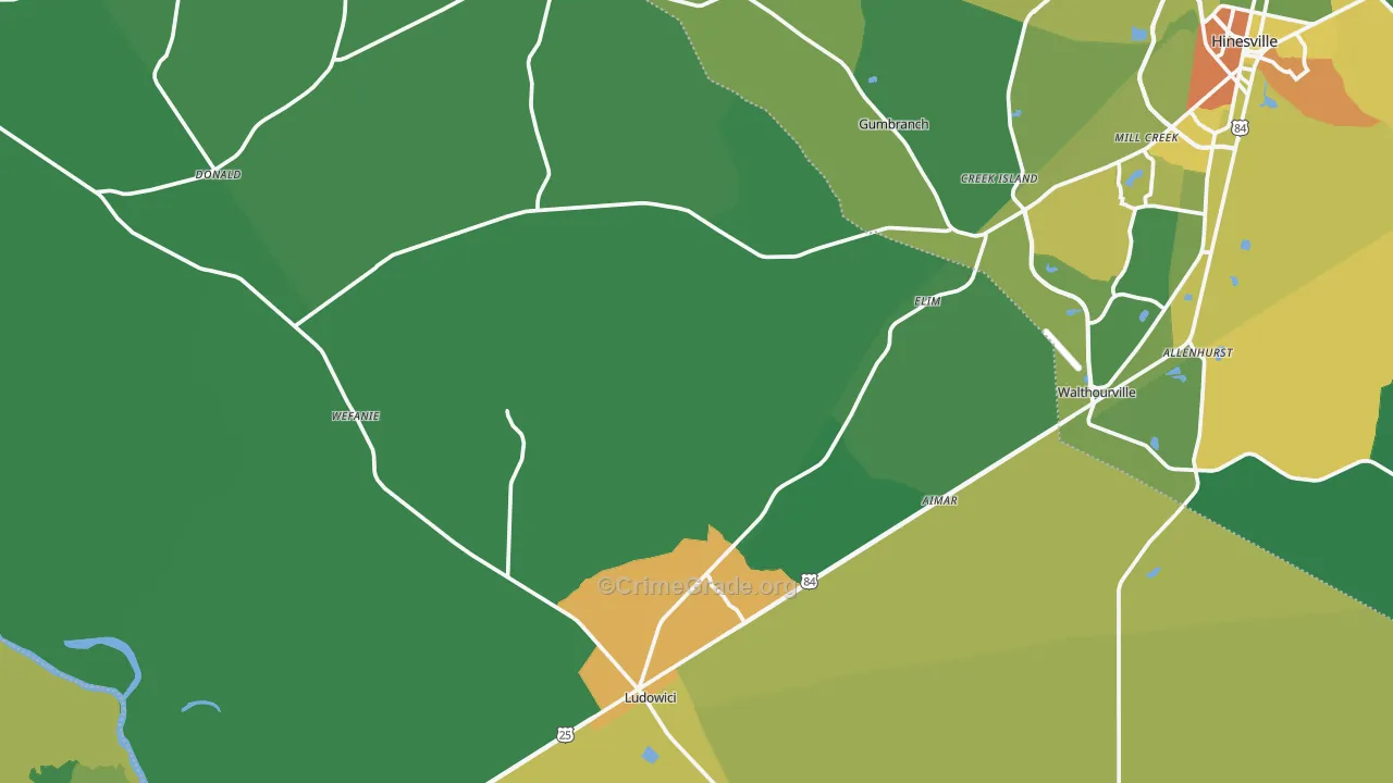 Long County, GA Map of Drug-Related Crime Rates