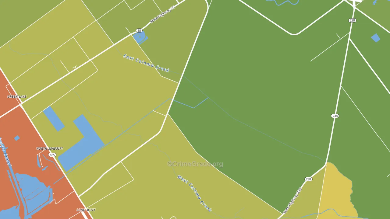 Long Mott, TX Map of Drug-Related Crime Rates