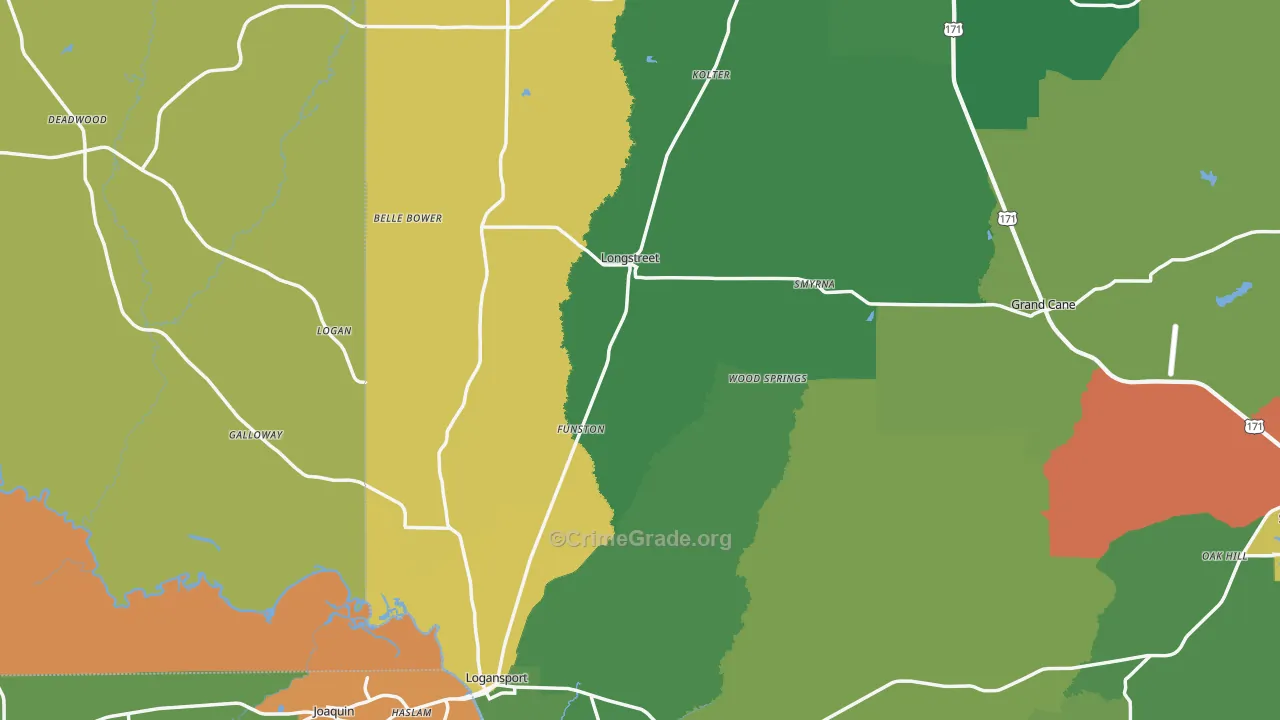 Longstreet, LA Map of Drug-Related Crime Rates