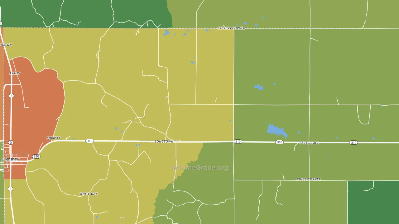 Longtown, MS Map of Drug-Related Crime Rates