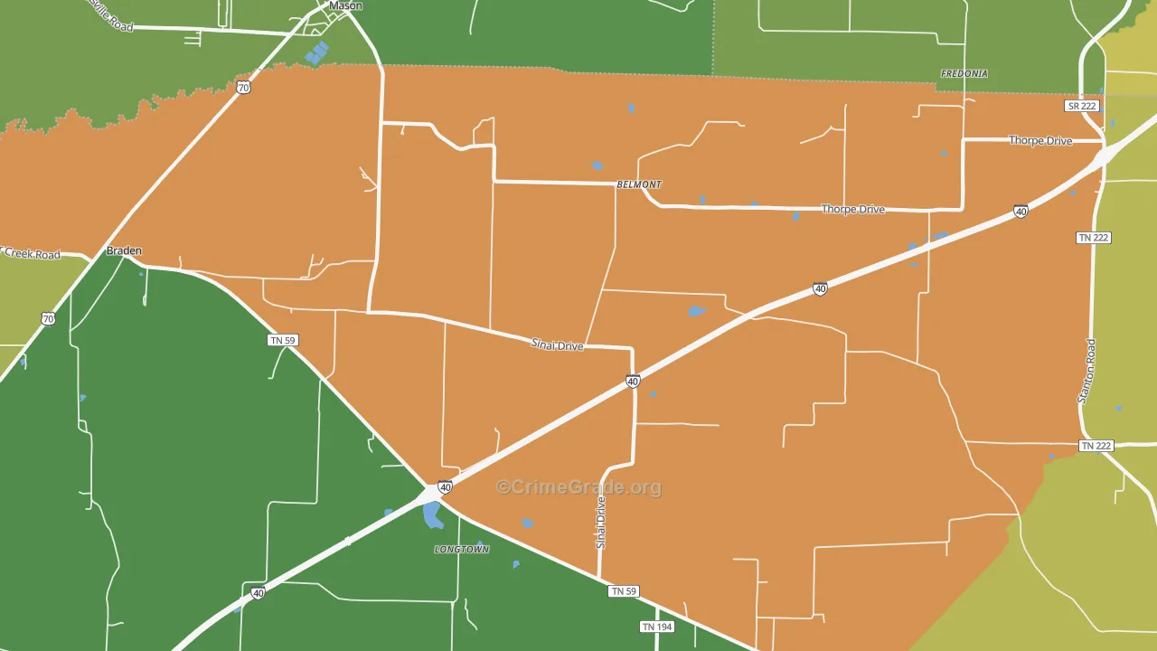 Longtown, TN Map of Drug-Related Crime Rates