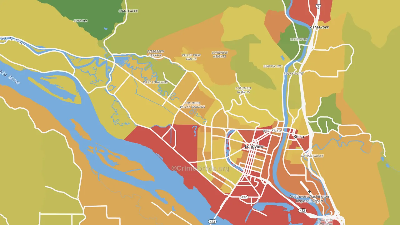 Longview, WA Map of Drug-Related Crime Rates