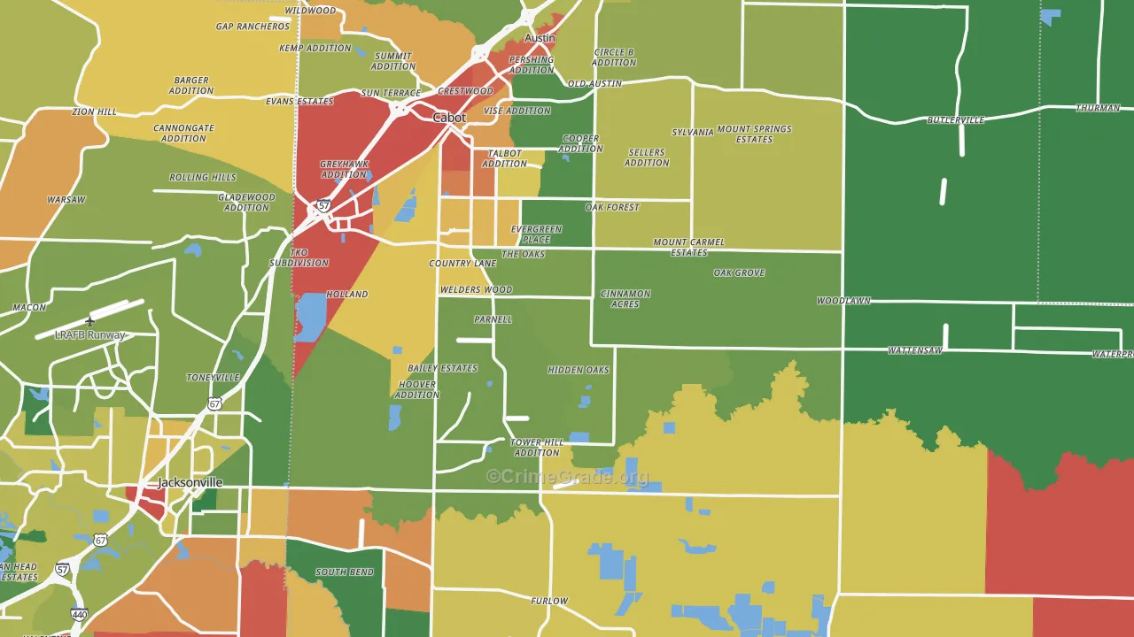 Lonoke County, AR Map of Drug-Related Crime Rates