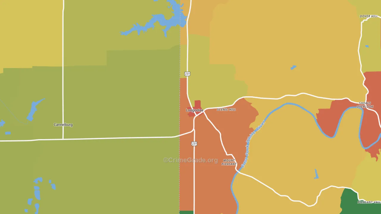 Loogootee, IN Map of Drug-Related Crime Rates
