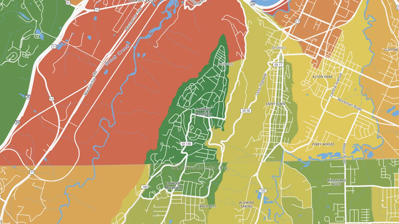 Lookout Mountain, TN Map of Drug-Related Crime Rates