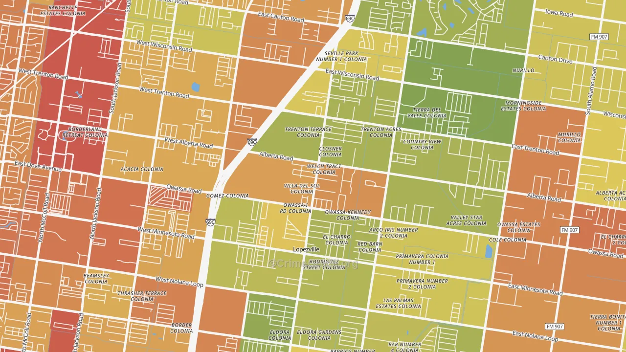 Lopezville, TX Map of Drug-Related Crime Rates