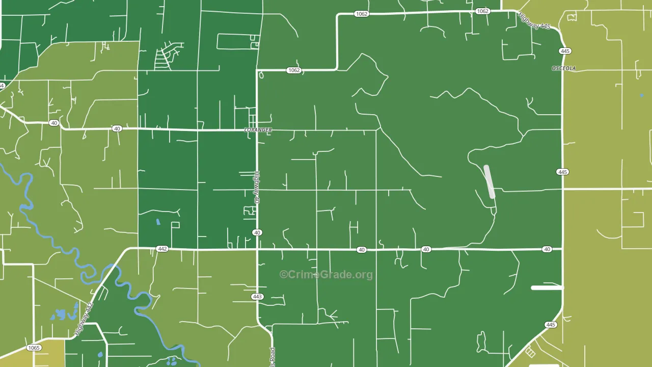 Loranger, LA Map of Drug-Related Crime Rates