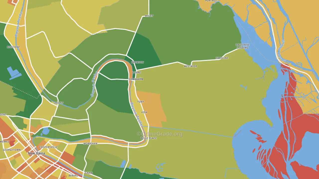Loreauville, LA Map of Drug-Related Crime Rates