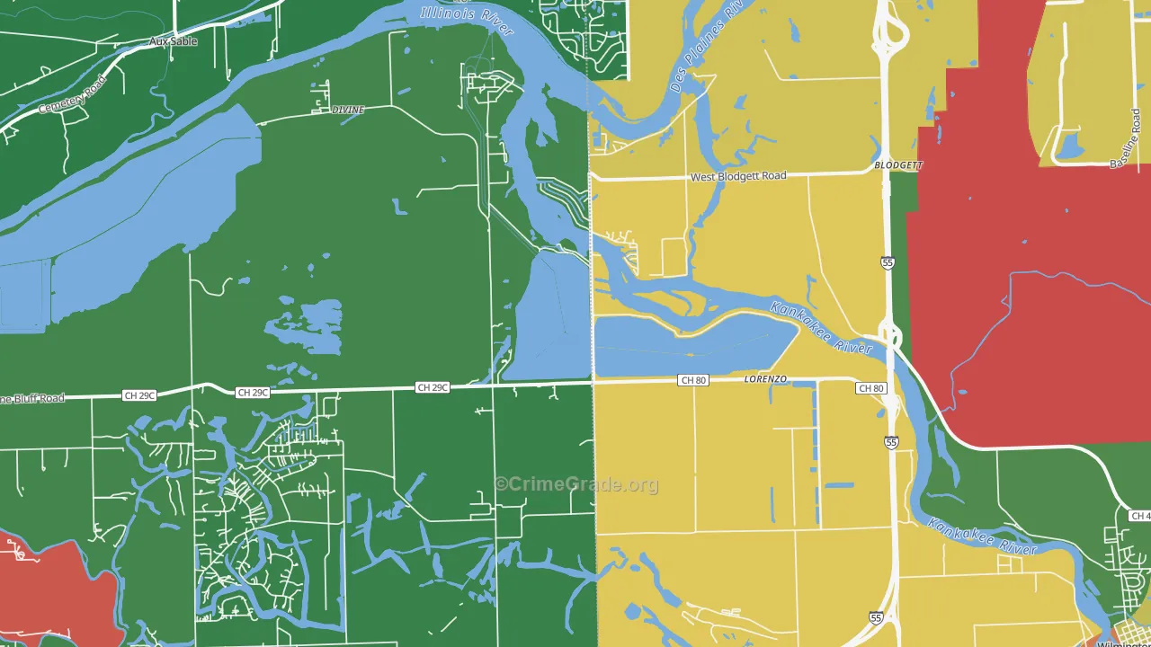 Lorenzo, IL Map of Drug-Related Crime Rates