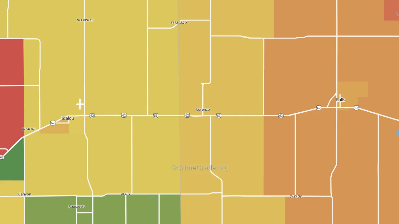 Lorenzo, TX Map of Drug-Related Crime Rates