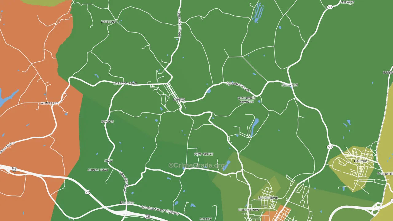 Loretto, PA Map of Drug-Related Crime Rates
