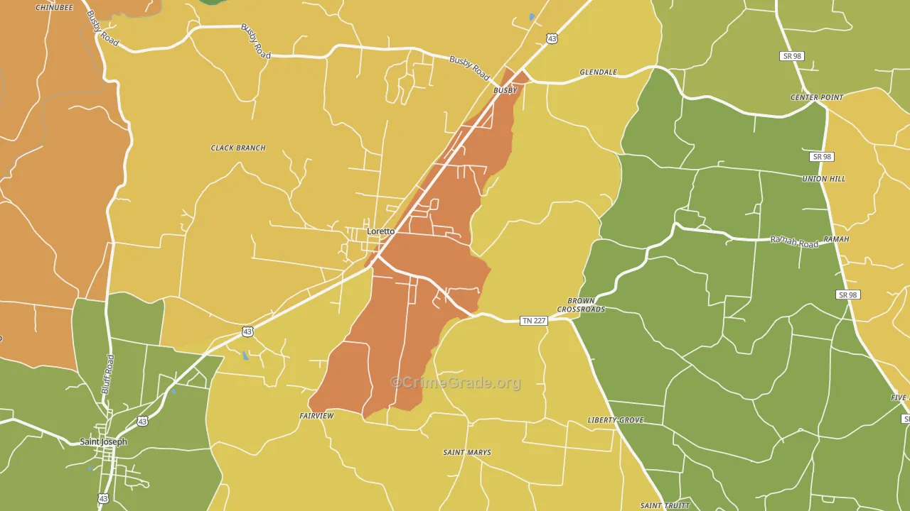 Loretto, TN Map of Drug-Related Crime Rates