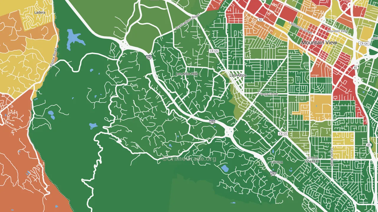 Los Altos Hills, CA Map of Drug-Related Crime Rates
