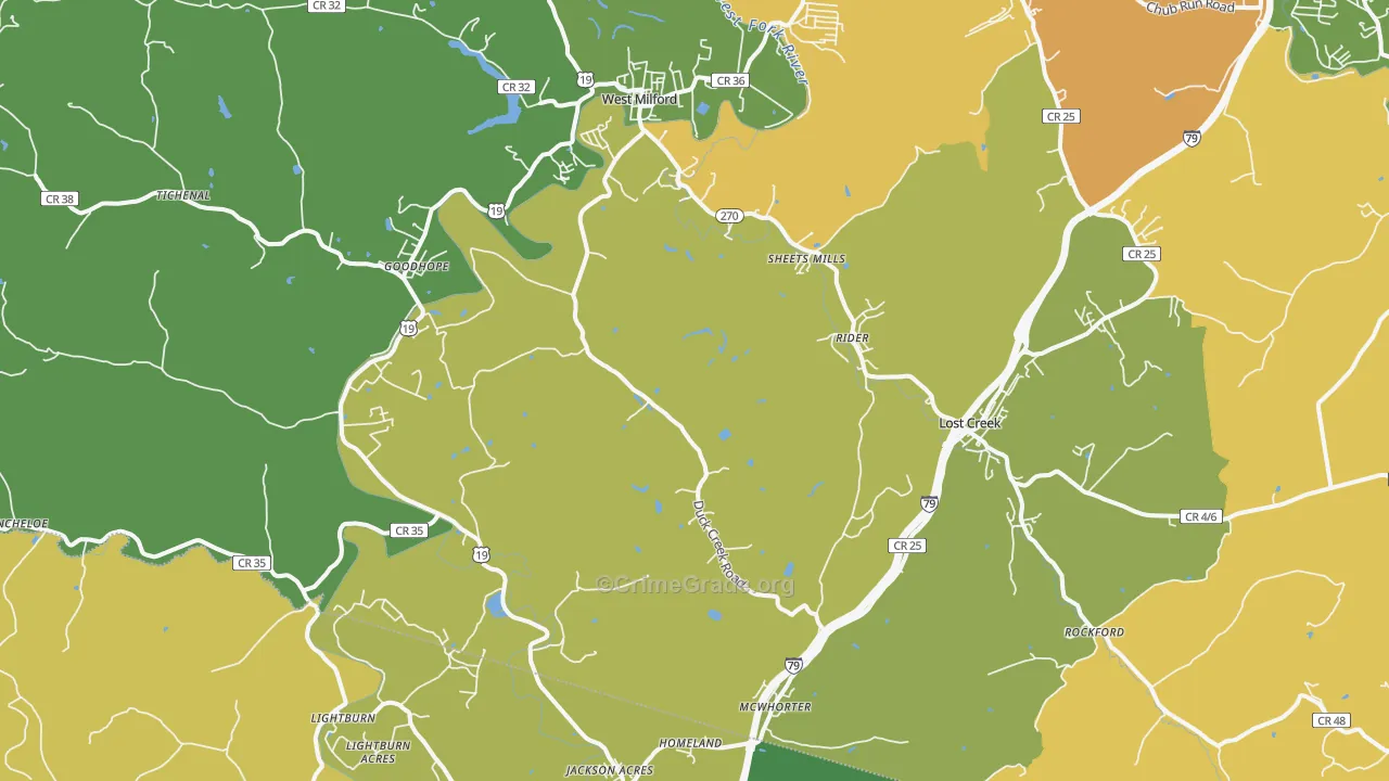 Lost Creek, WV Map of Drug-Related Crime Rates