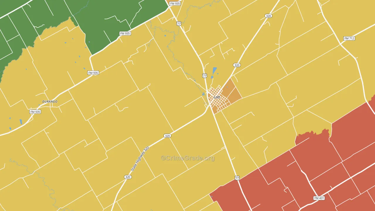 Lott, TX Map of Drug-Related Crime Rates