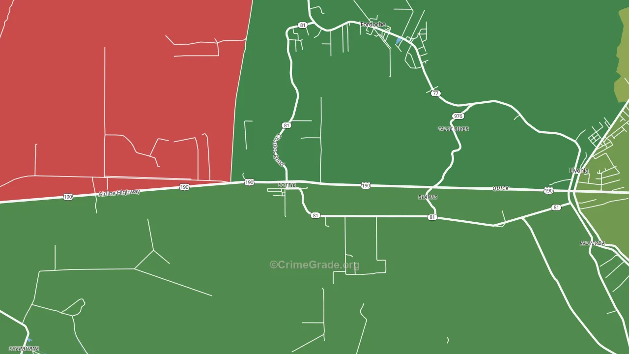 Lottie, LA Map of Drug-Related Crime Rates
