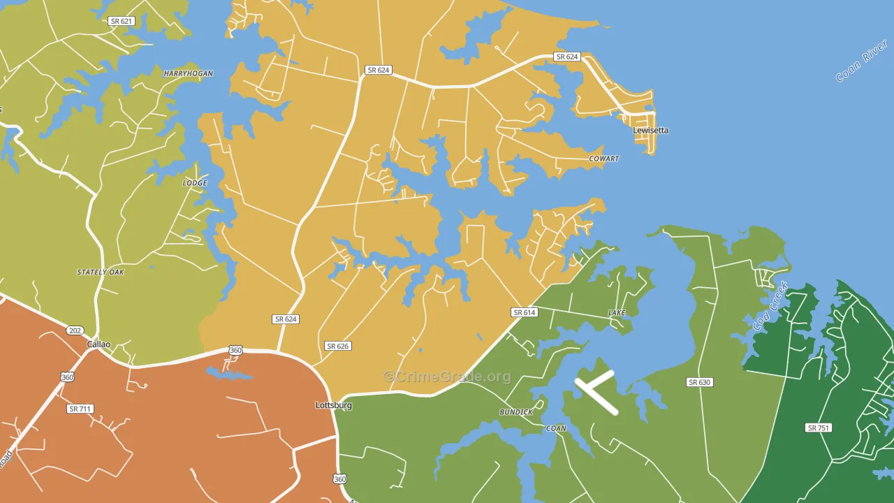 Lottsburg, VA Map of Drug-Related Crime Rates