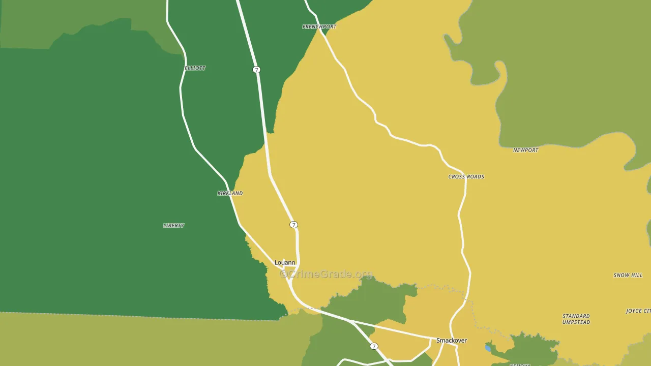 Louann, AR Map of Drug-Related Crime Rates