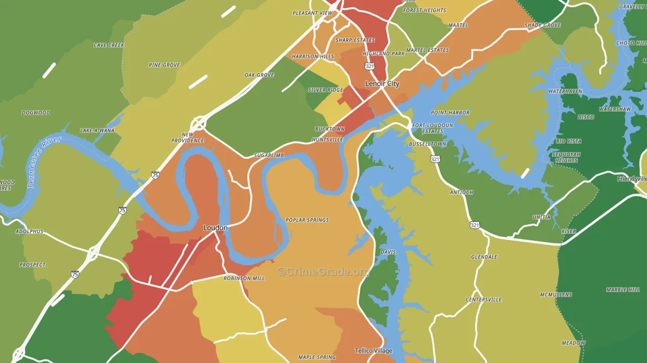 Loudon County, TN Map of Drug-Related Crime Rates