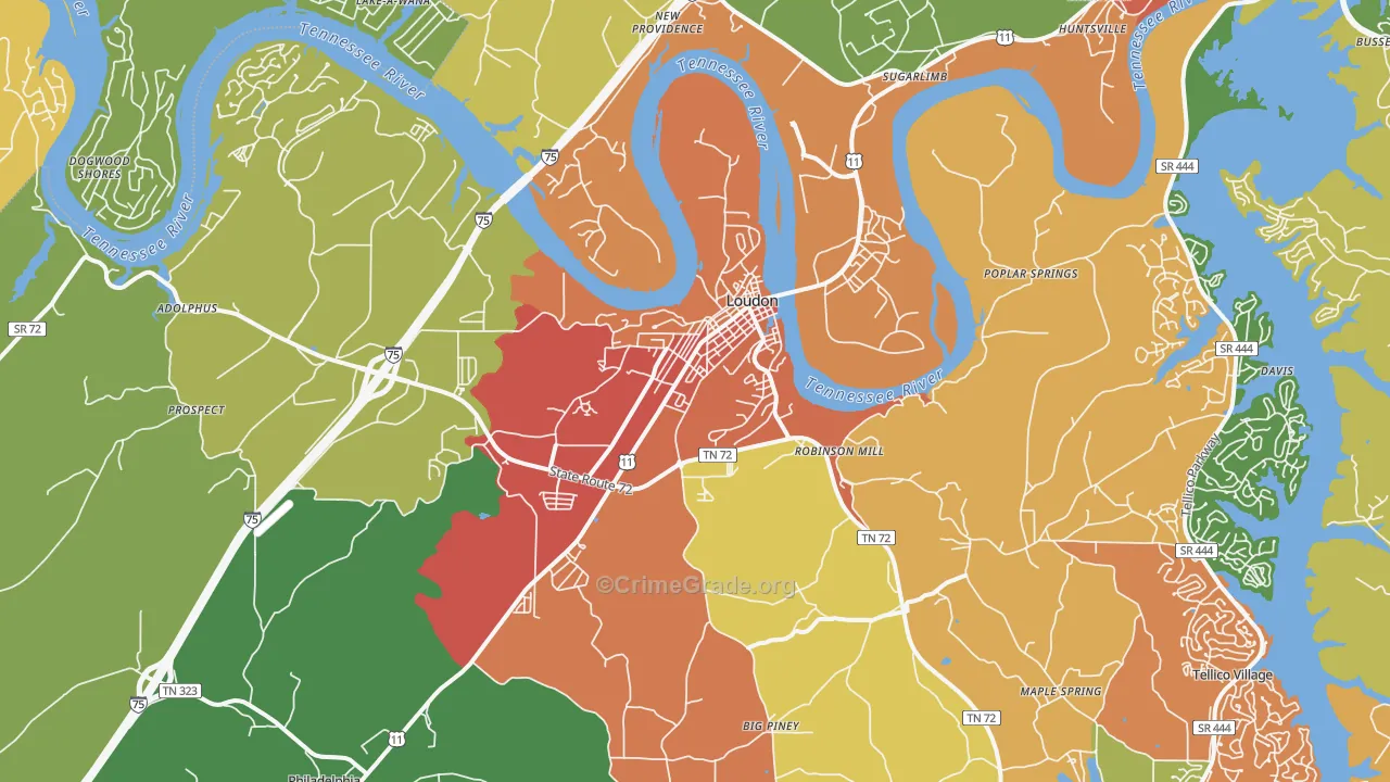 Loudon, TN Map of Drug-Related Crime Rates