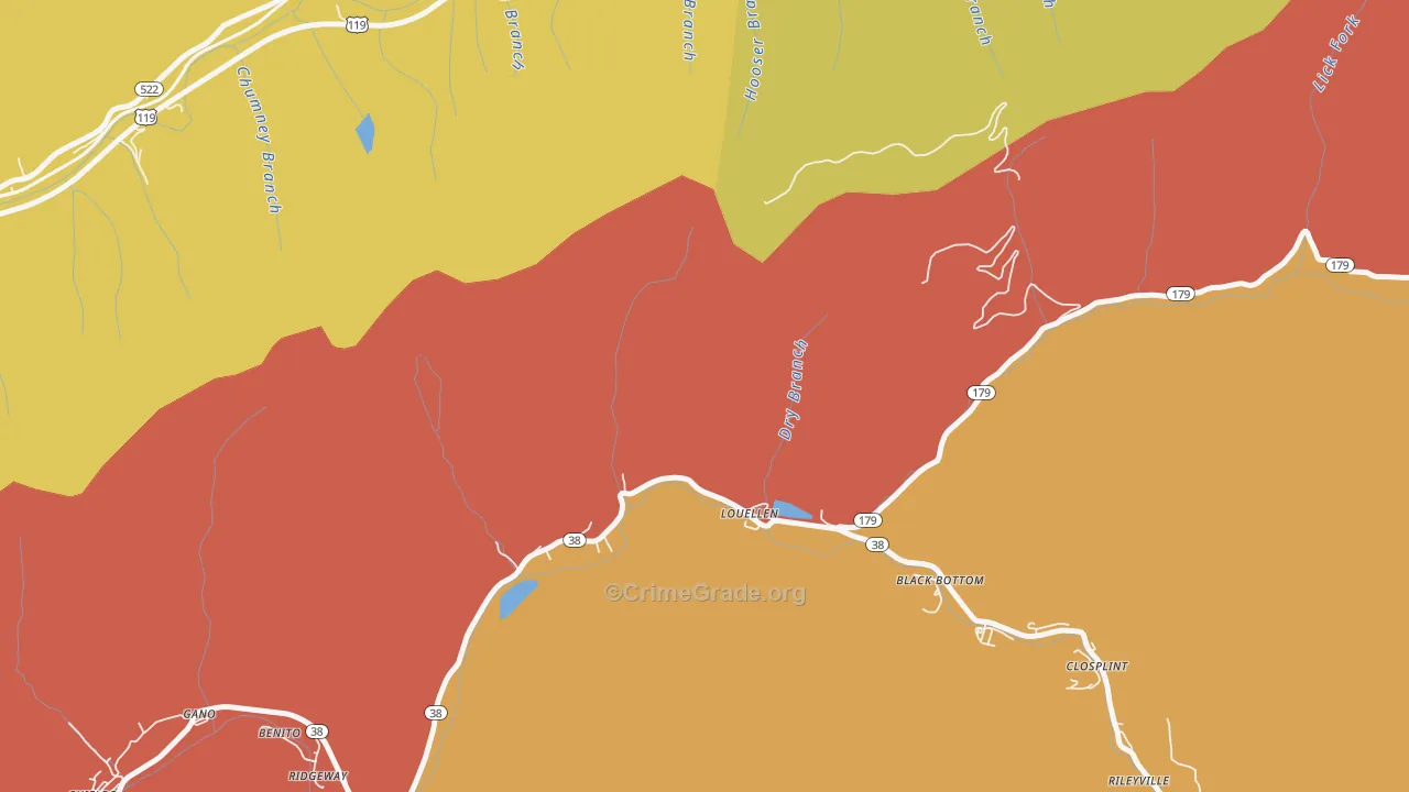 Louellen, KY Map of Drug-Related Crime Rates