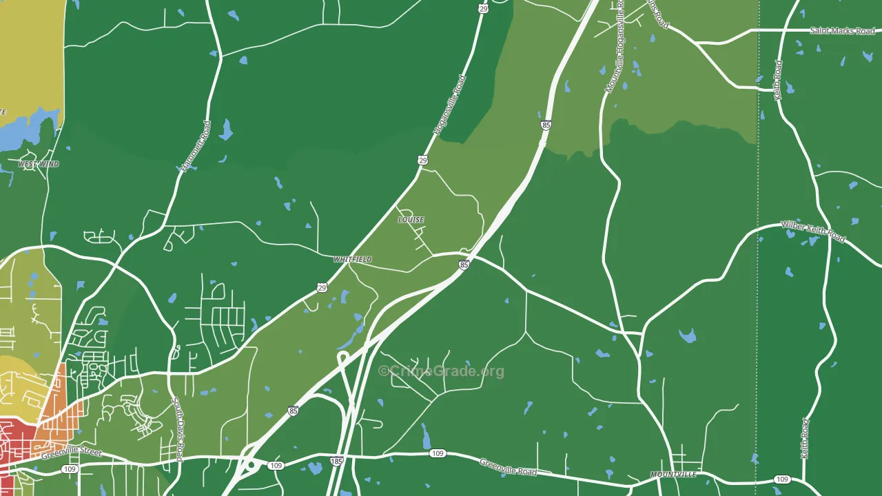 Louise, GA Map of Drug-Related Crime Rates