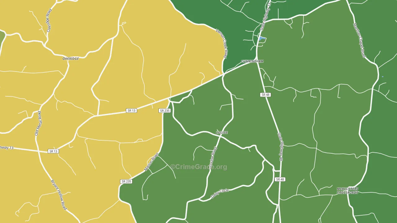 Louise, TN Map of Drug-Related Crime Rates
