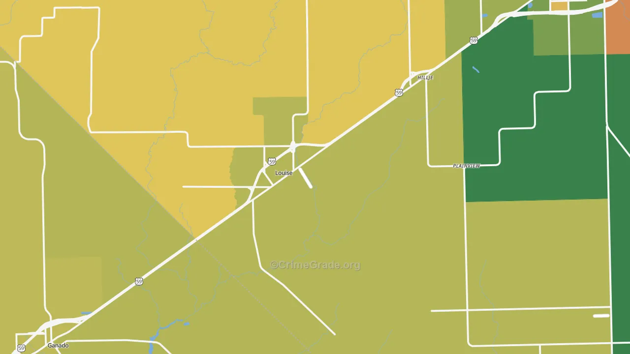 Louise, TX Map of Drug-Related Crime Rates