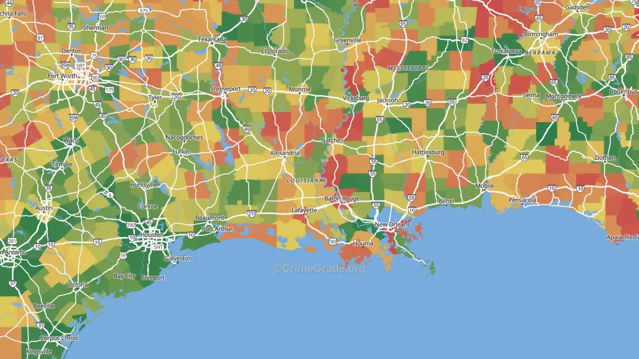 Louisiana Map of Drug-Related Crime Rates