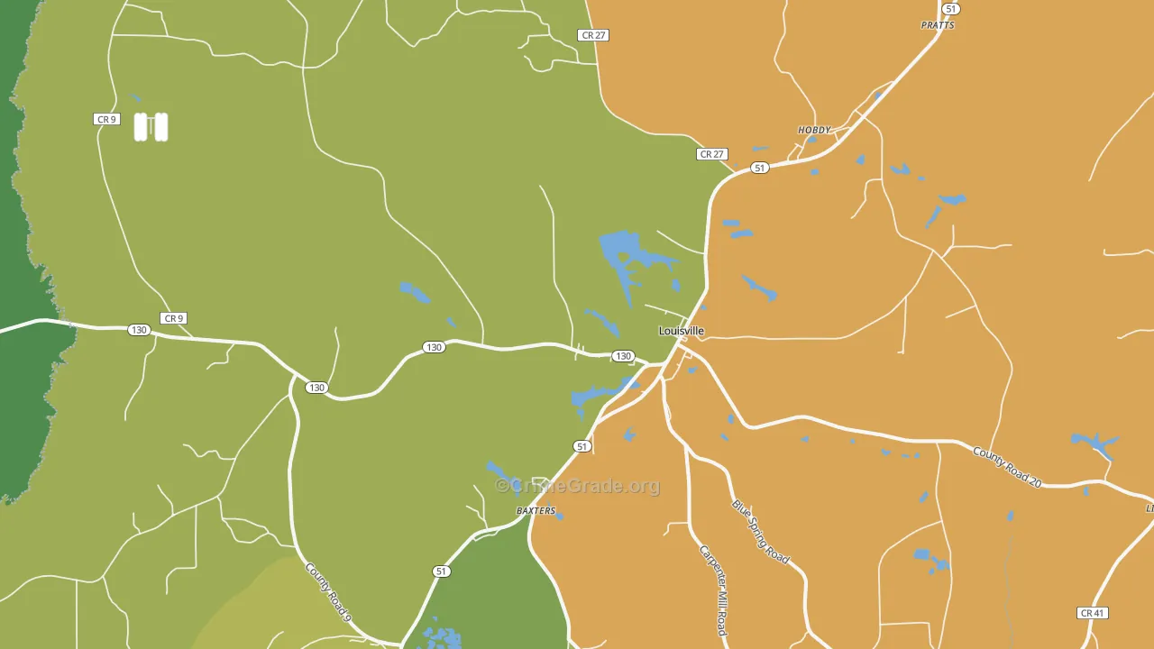 Louisville, AL Map of Drug-Related Crime Rates