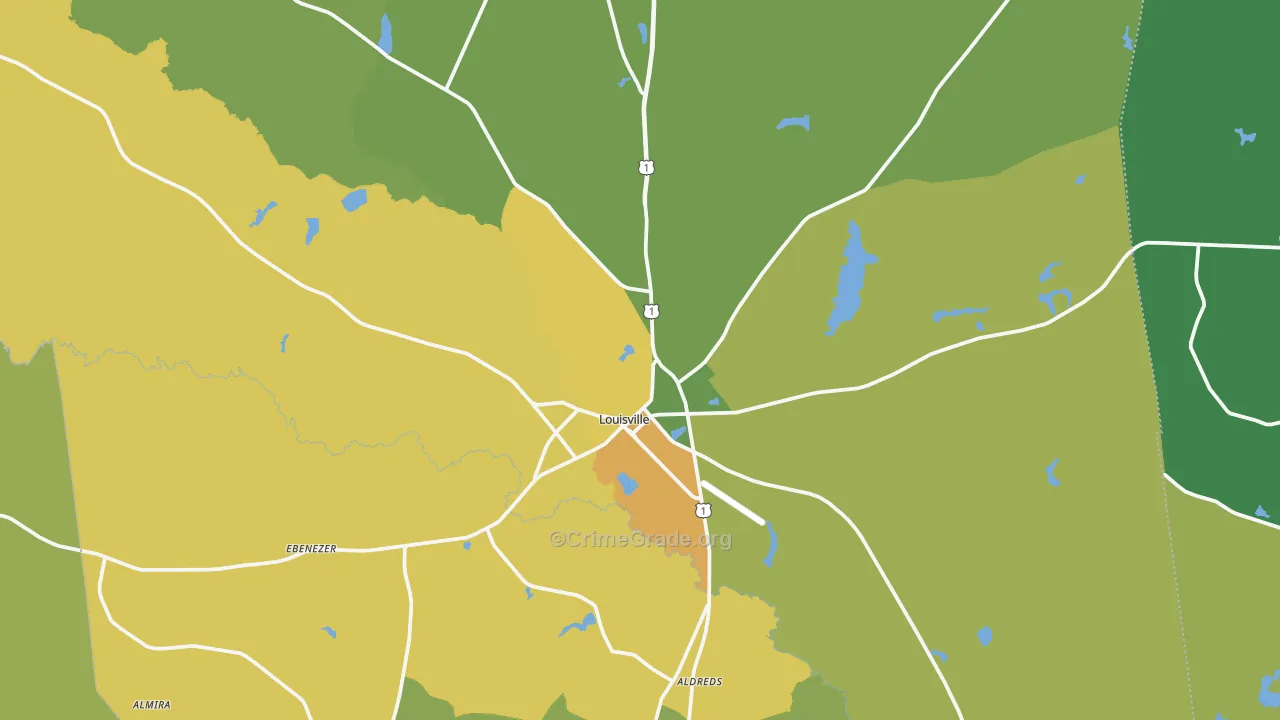 Louisville, GA Map of Drug-Related Crime Rates