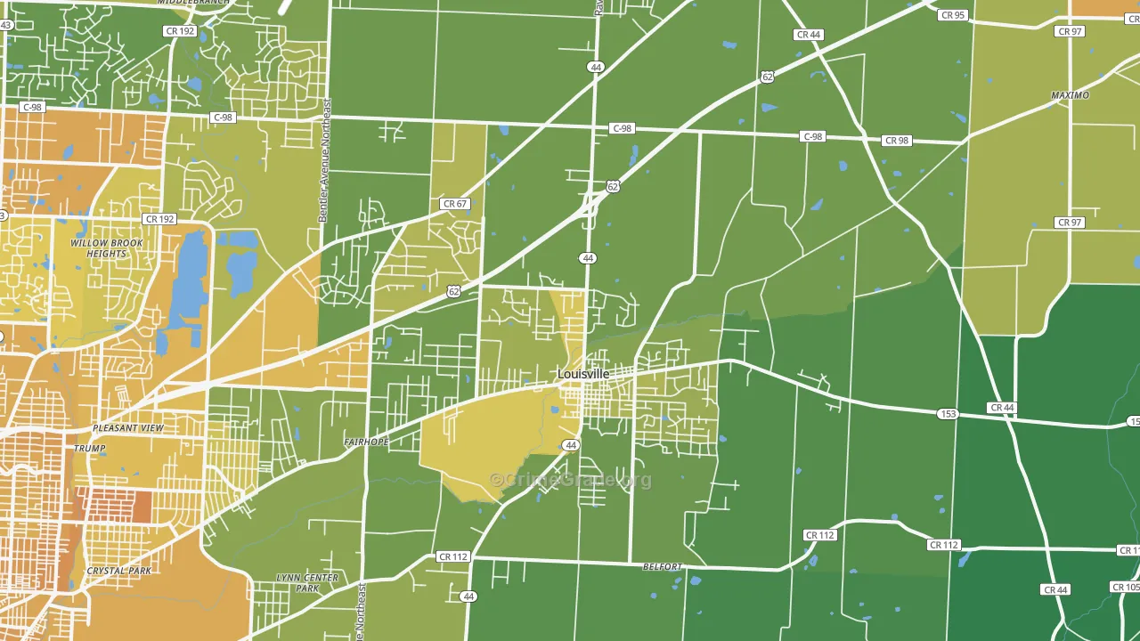 Louisville, OH Map of Drug-Related Crime Rates