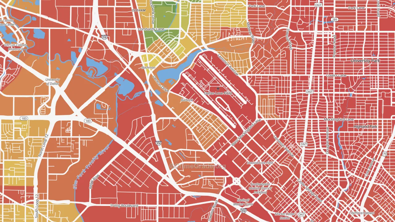 Love Field Area, Dallas, TX Map of Drug-Related Crime Rates